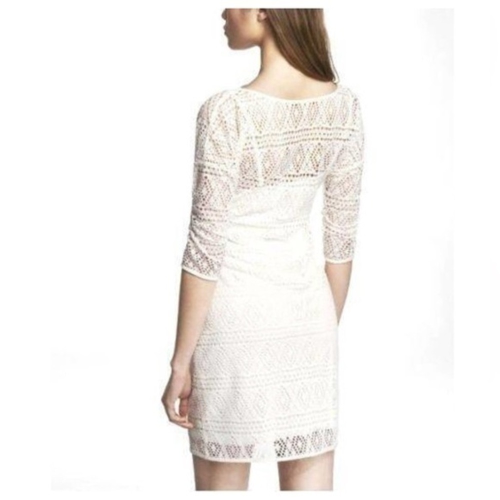 Express Geometric 3/4 Sleeve Lace Dress Women Size Medium White